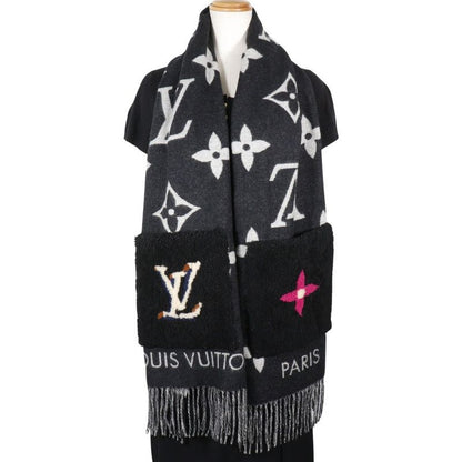 Louis Vuitton Echarpe Cold Reykjavik Mouton Teddy M76567 Cashmere Black Al0230