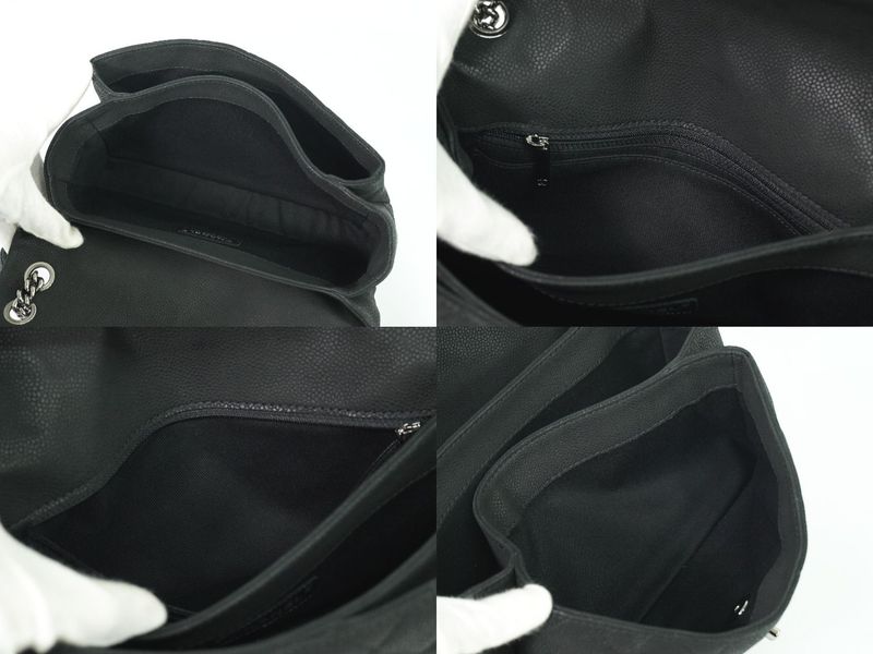 Authentic Chanel Matelasse Coco Mark Chain Shoulder Bag Pochette Soft Caviar