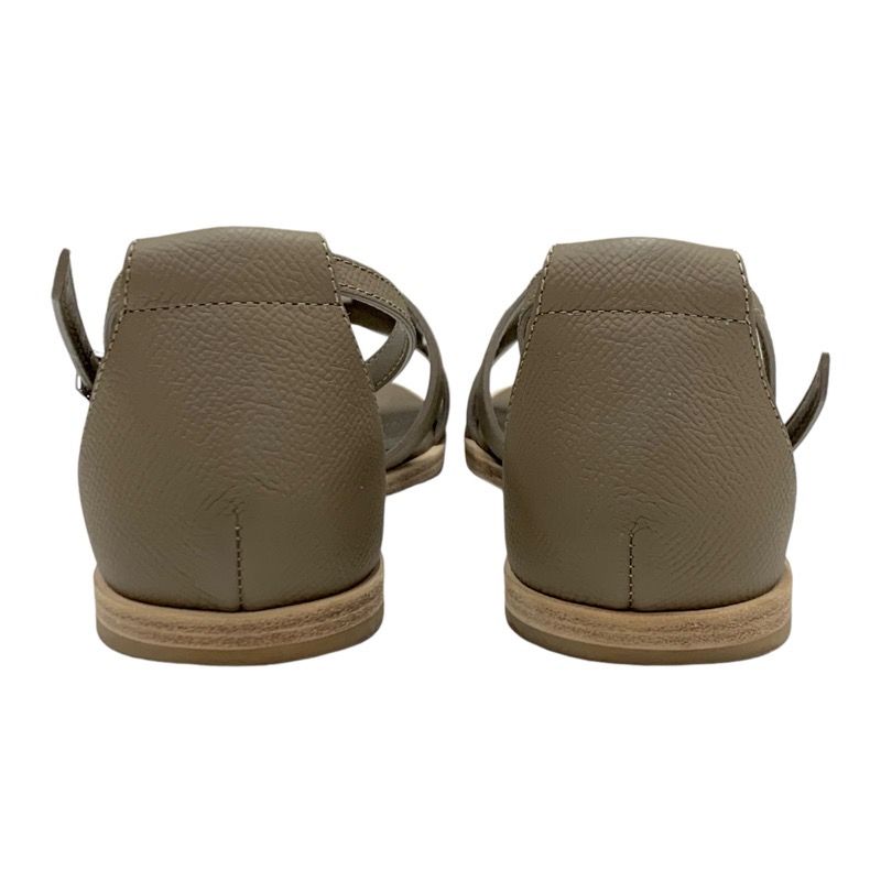 Hermes Santorini Sandals Shoes Leather Brown Flat Sandals Etoupe