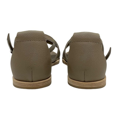 Hermes Santorini Sandals Shoes Leather Brown Flat Sandals Etoupe