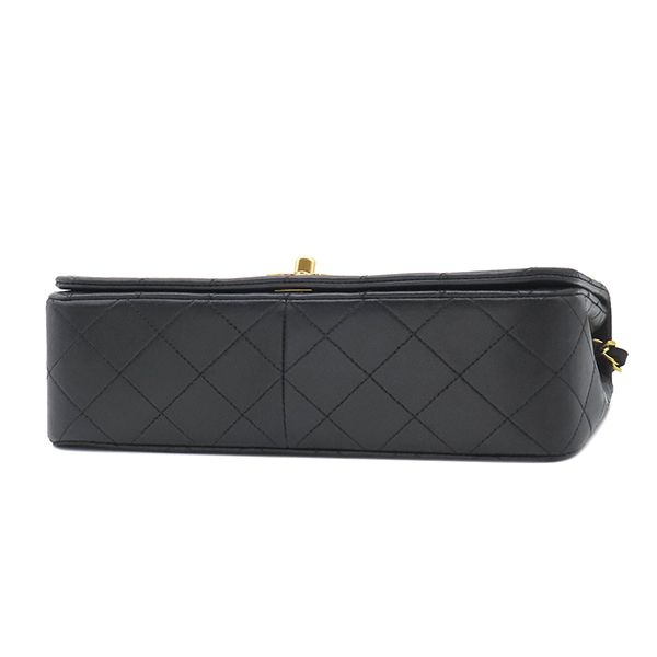 Chanel Shoulder Bag Matelasse Full Flap Lambskin Black Gold Hardware Black