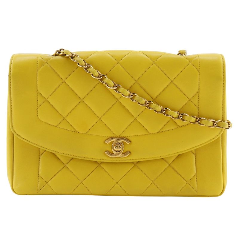 Chanel Diana Matelasse Chain Shoulder Lambskin Yellow Ladies Shoulder Bag