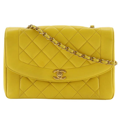 Chanel Diana Matelasse Chain Shoulder Lambskin Yellow Ladies Shoulder Bag