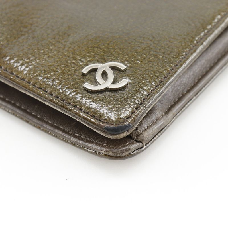 Chanel Coco Patent Leather Bronze Women's Long Wallet