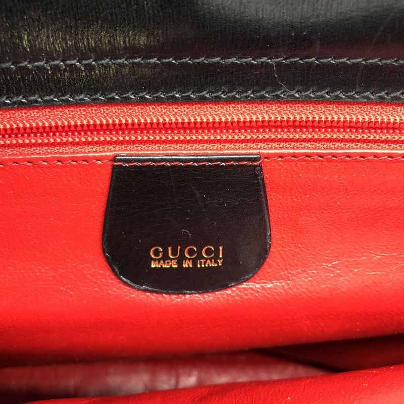 Gucci 001 46 1641 Shoulder Bag Tote Leather Black Women Men Vintage Fashion
