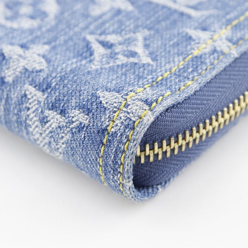 Louis Vuitton Zippy Wallet M82958 Monogram Denim Blue Unisex Long Wallet