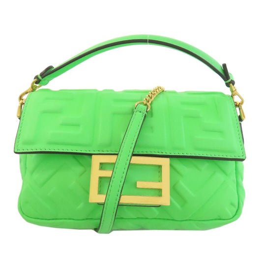Fendi FF Zucca Pattern 2WAY Handbag Green Calf Women Leather Strap Crossbody