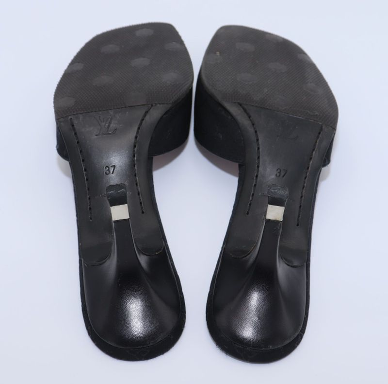 Louis Vuitton Monogram Satin Mule Sandals Women's 37 Ma1020 Black Made In Italy