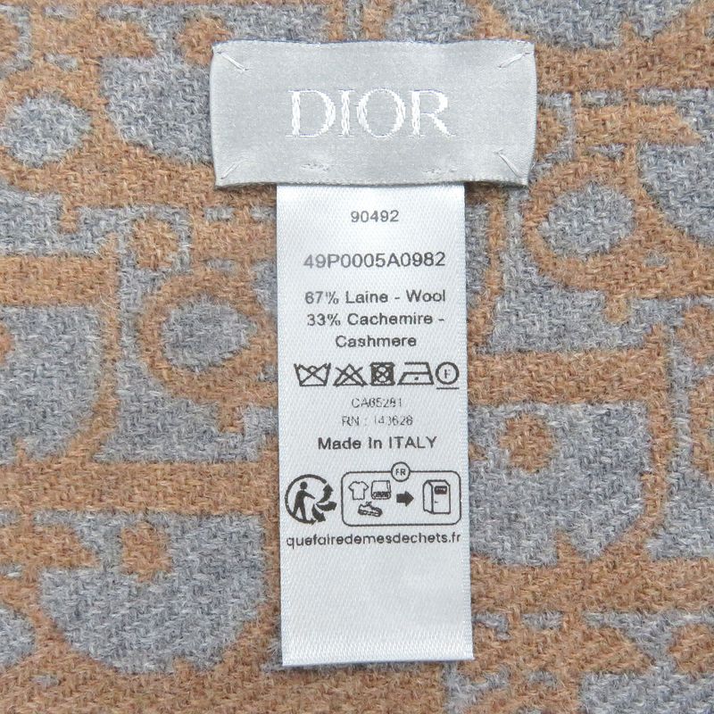 DIOR Homme Wool Cashmere Oblique Pattern Reversible Fringe Scarf Shawl Gray