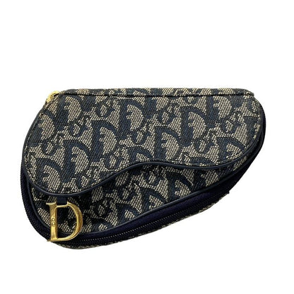 Dior/christian Dior Pouch Trotter Ivory X Dark Navy Leather
