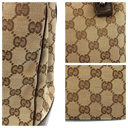 Gucci Bamboo Beige Brown Silver Hardware GG Canvas 112526 Tote Bag Shoulder Bag