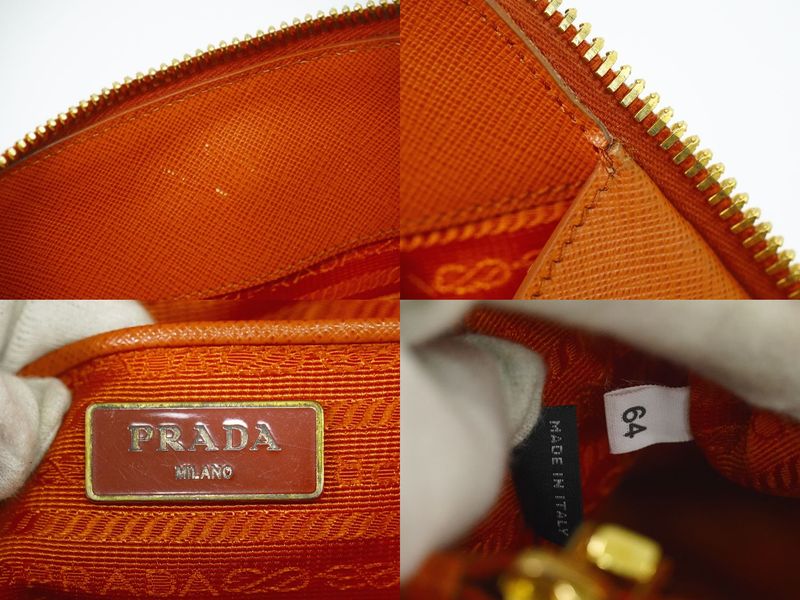 Authentic Prada Leather Handbag Orange Bag Pre-owned [follow-up Discount