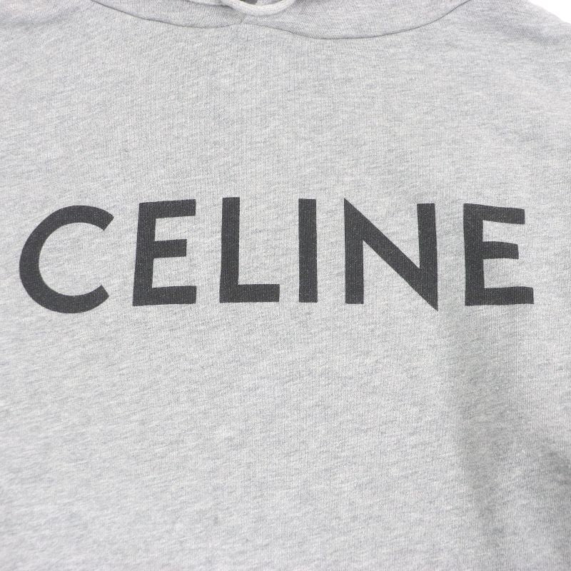 Celine 2y321670q 100% Cotton Logo Print Loose Hoodie Pullover Hoodie Grey XL