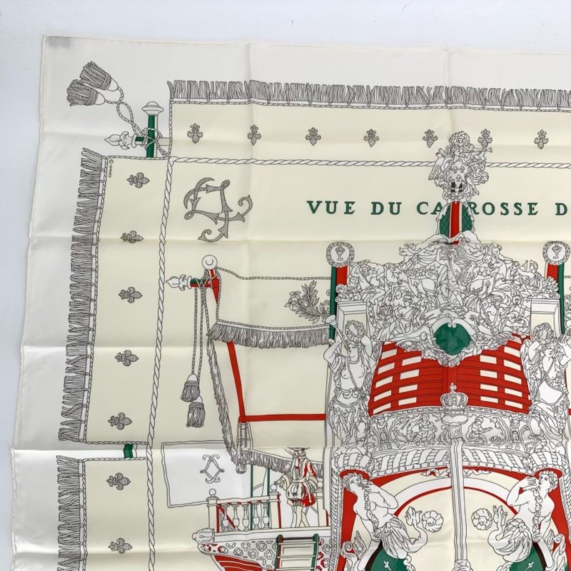 Hermes Carre 90 VUE DU Carrosse DE LA Galere LA Reale Queen's Coronation White