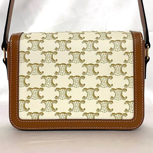 Celine Shoulder Bag F21151 White Brown Triomphe