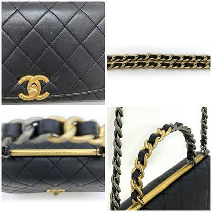 Chanel Top Handle 2way Bag Black Gold Silver