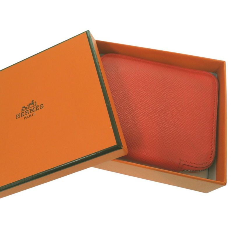 Hermes Azap Compact Silk Quinn Coin Case X TS 011 AU Leather Orange 0097 Hermes