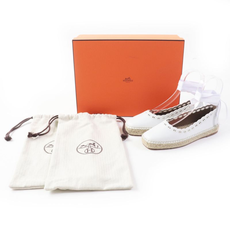 Hermes Guapa Chaine D'ancre Espadrilles Leather Shoes White 36 With Box And