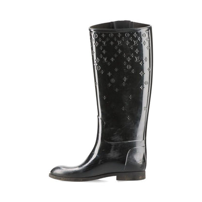 Louis Vuitton Monogram Drops Line Rubber Long Boots Women's 36 Black Made In