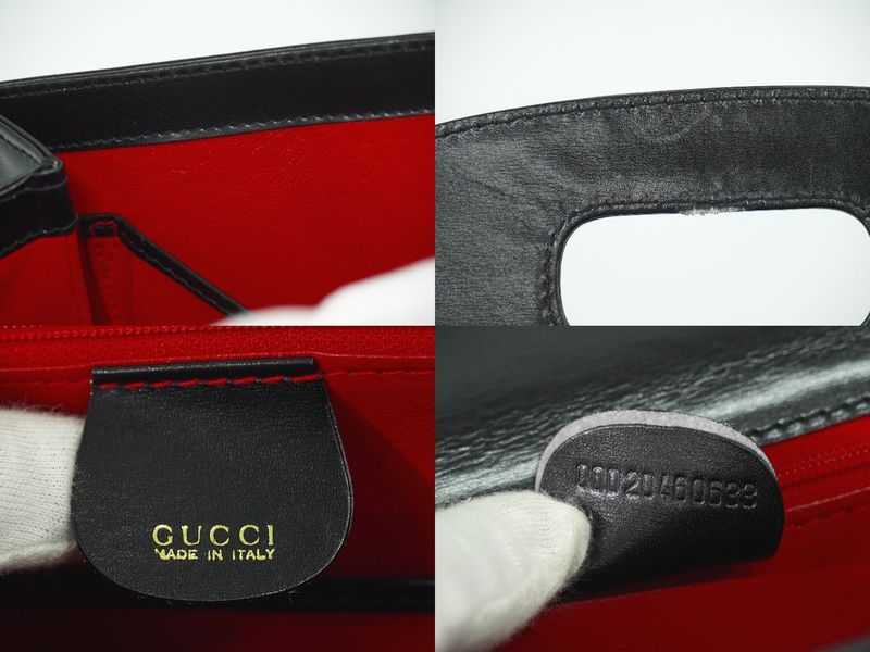 Authentic Gucci Bamboo 2WAY Shoulder Bag Handbag Pochette Leather Black Bamboo
