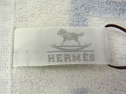 Hermes H Logo 100% Cotton Handkerchief Mini Towel White And Light Blue Ay5212