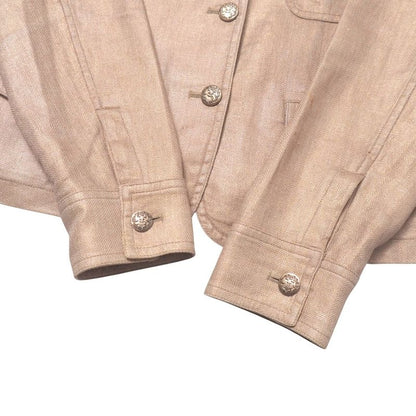 Chanel Tailored Jacket Size 42 05P CC Coco Mark Button Linen And Silk Single