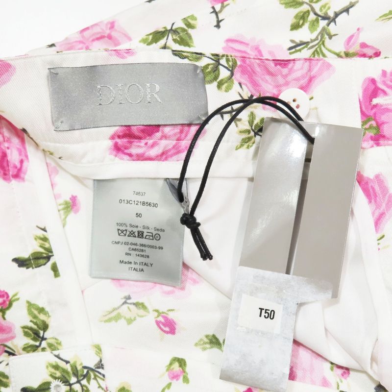 Unused 22aw DIOR Short Half Pants Floral Rose Semi Wide Silk Pants 293c170b5680