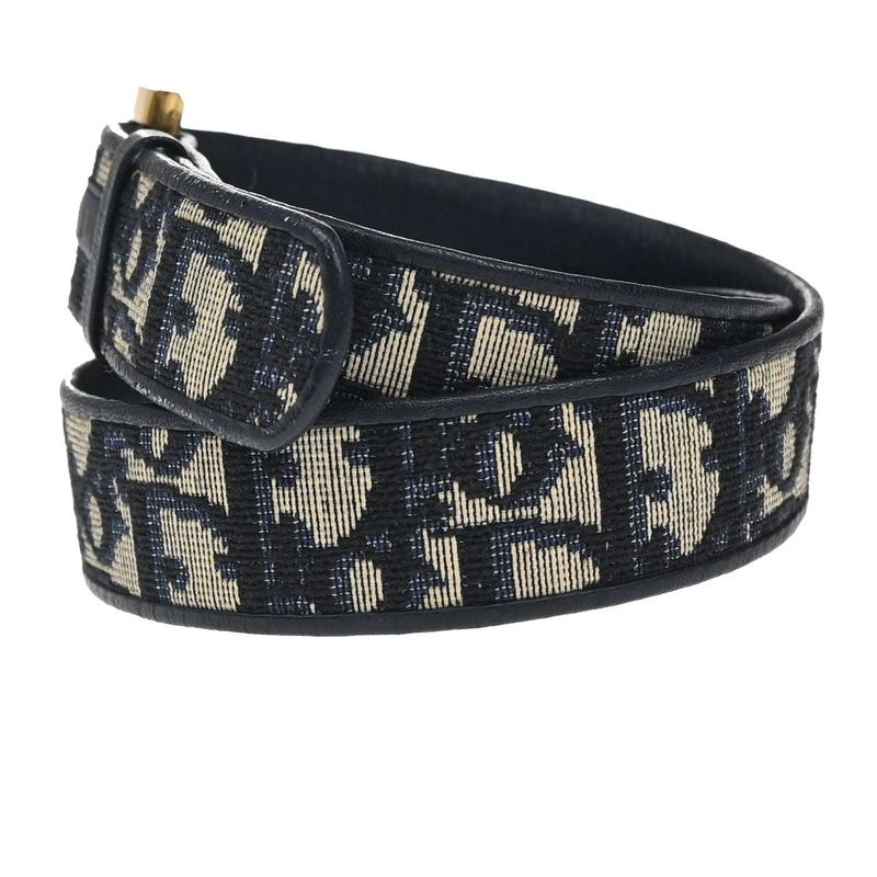Christian DIOR Belt Logo Canvas Leather 65 Navy 69bs267