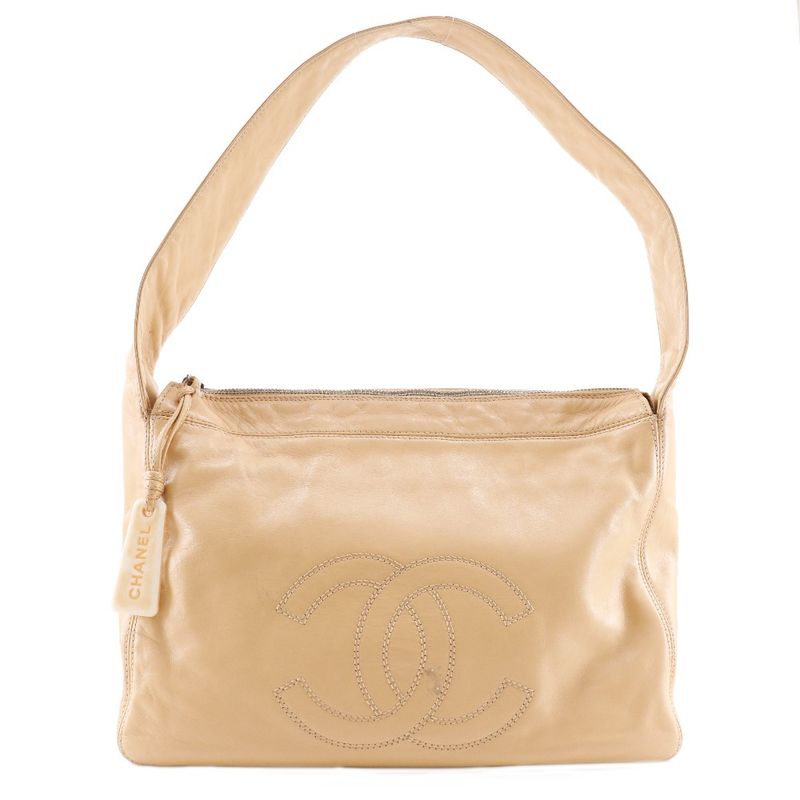 Chanel Coco Mark Lambskin Beige Women's Shoulder Bag