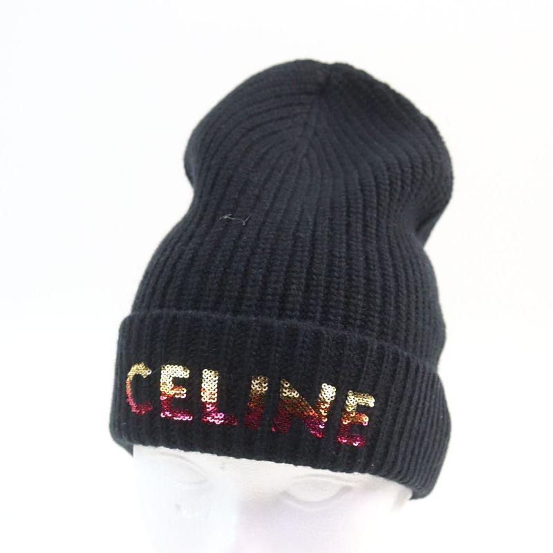 Celine 2a07z666q Embroidered Beanie 100% Wool Logo Embroidered Gradient Sequin