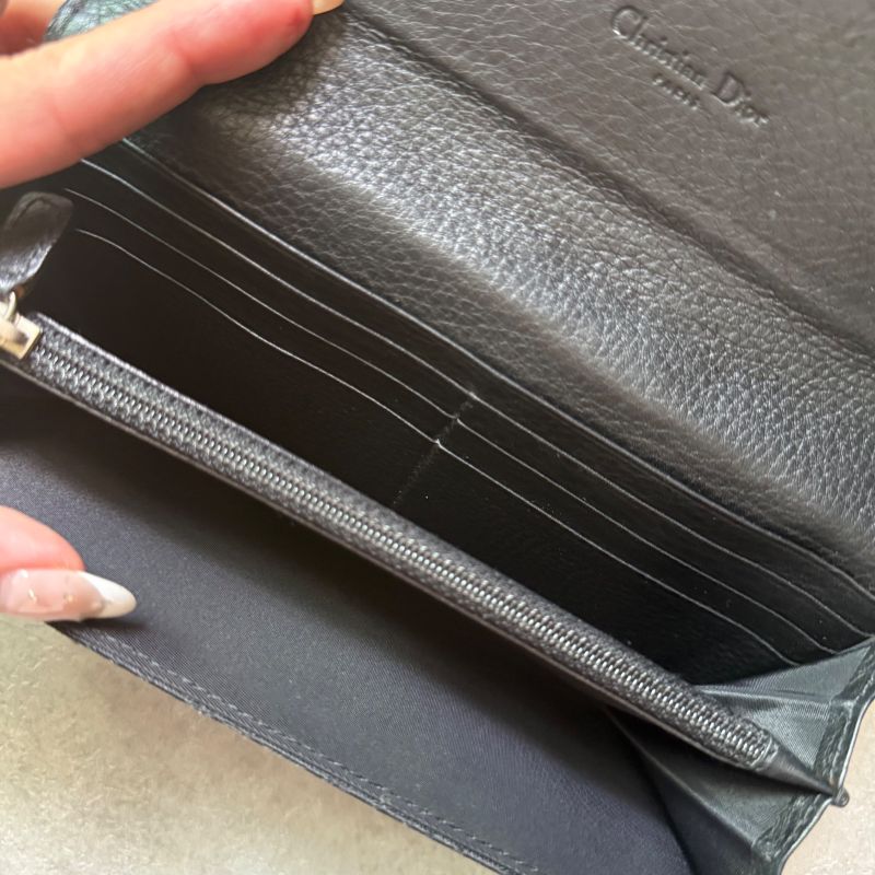 Dior Trotter Canvas Long Wallet Christian Dior Plate Foldable Wallet Black