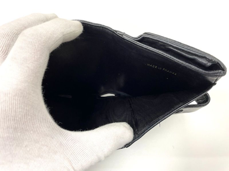 Chanel Coco Mark W Hook Lambskin Bifold Compact Wallet Black Made In France