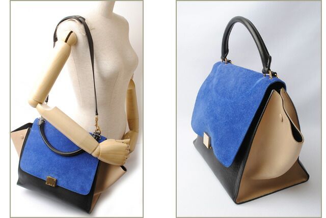 Celine Handbag Shoulder Bag Celine Trapeze 169543 Blue Sand Beige Black 2-way
