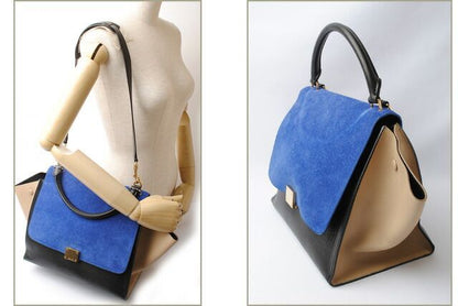 Celine Handbag Shoulder Bag Celine Trapeze 169543 Blue Sand Beige Black 2-way