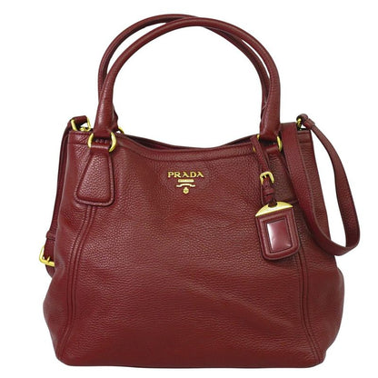 Authentic Prada Leather 2WAY Shoulder Bag Handbag Pochette Bordeaux Bag