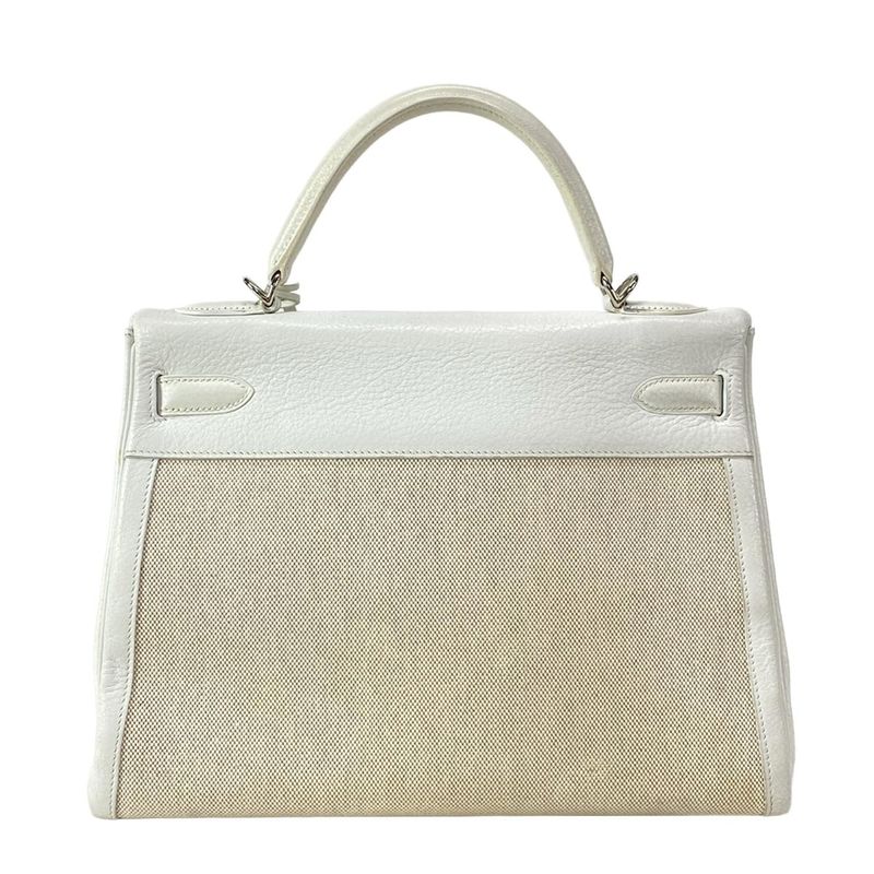 Hermes Handbag Kelly 32 White And Ivory Internal Stitching/silver Hardware
