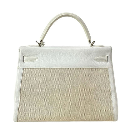 Hermes Handbag Kelly 32 White And Ivory Internal Stitching/silver Hardware
