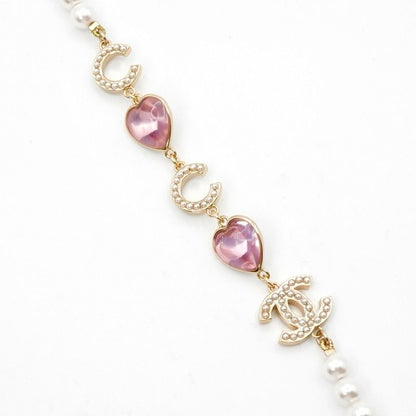 Chanel Necklace Pendant Choker White Gold Pink Here Mark Heart Stone