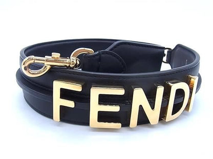 Fendi Leather Shoulder Strap Gold Hardware Women's Black And Gold