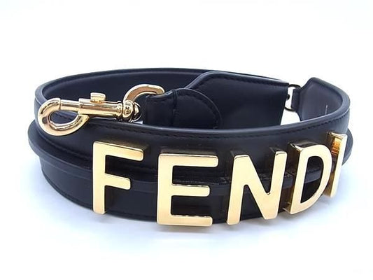Fendi Leather Shoulder Strap Gold Hardware Women's Black And Gold