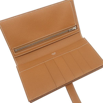 Hermes Long Wallet Bearn Souffle Vaux Epson Gold Silver Hardware Unused Brown