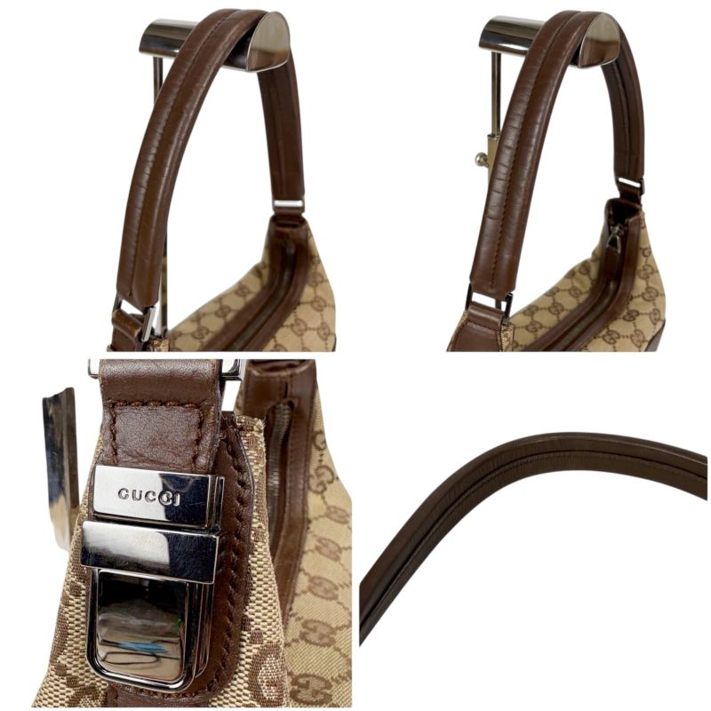 Gucci One Shoulder Bag GG Canvas Brown Leather Hobo Soho