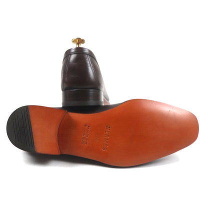 Hermes Logoed Square Toe Leather Shoes Loafers Dark Brown 40 With Box And