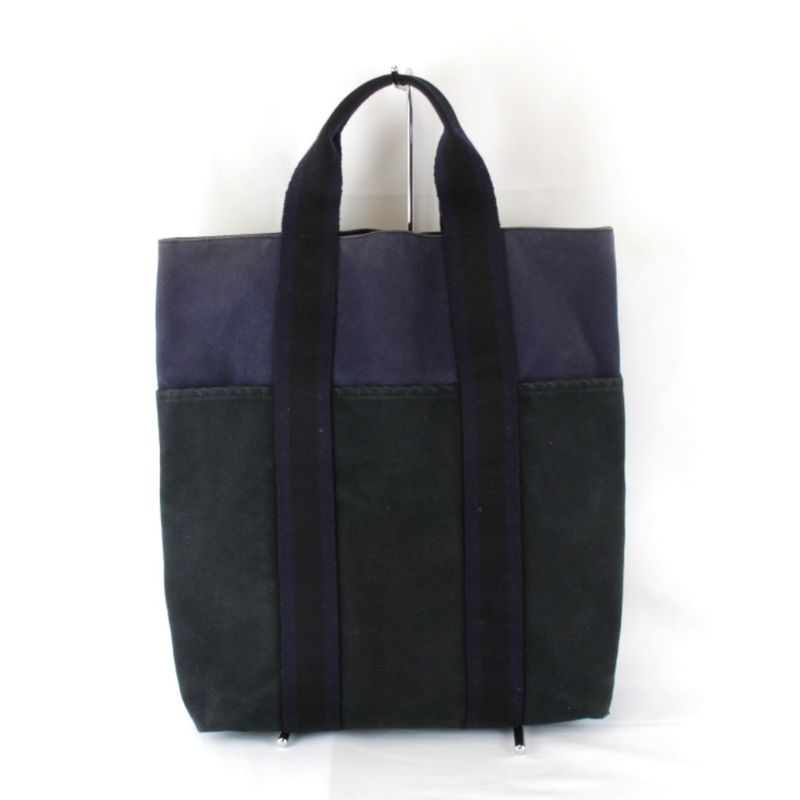 Hermes Fourre Tout Cabas Tote Bag Canvas Navy