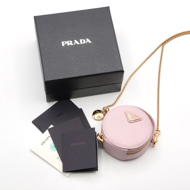 Prada Pouch Pink Gold Triangle Logo Saffiano Leather Mini Charm