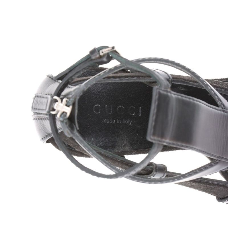 Gucci Leather Sandals Women's 34 1 2 241464 Black Made In Italy