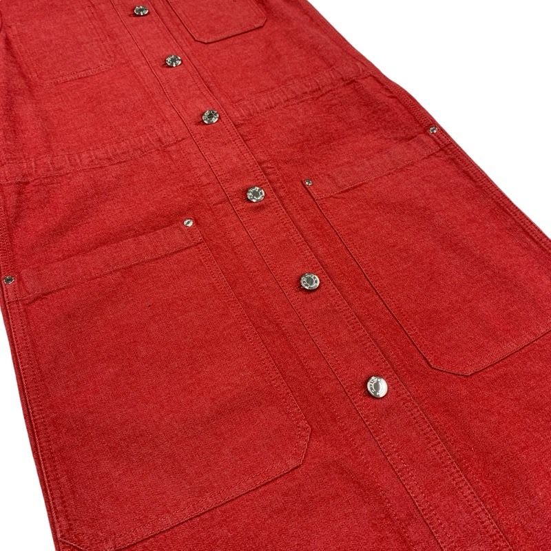 Hermes Dress Cotton Red Silver Embroidery Denim Sleeveless