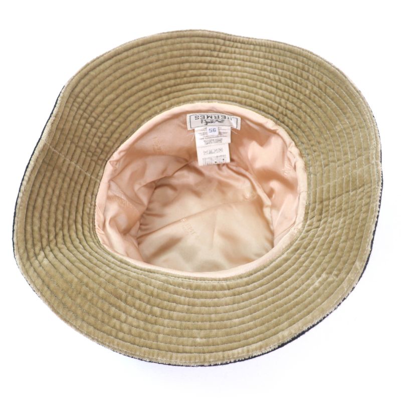 Hermes 100% Cashmere Silver Hardware Cadenas Zip Bucket Hat Black 56 Made In