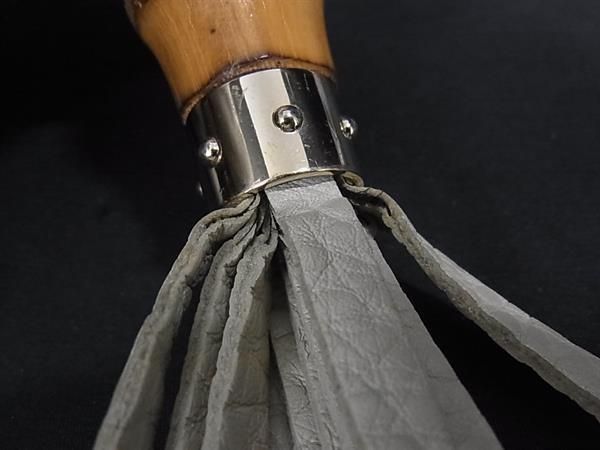 Gucci 358019 Bamboo Leather Tassel Bag Charm Strap Beige Fq1394