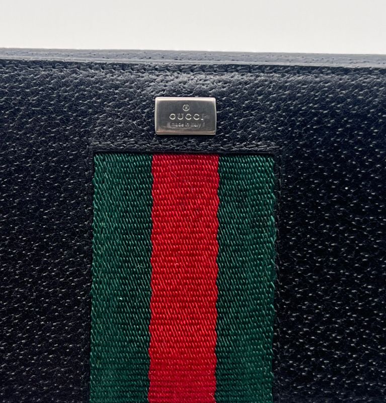Gucci Long Wallet Sherry Line Fold Wallet Black Leather 09bs257